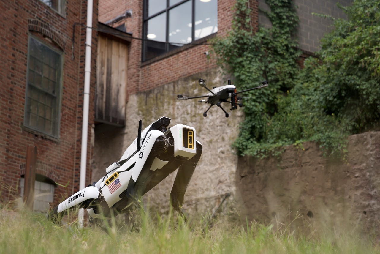 Asylon source photograph of DroneDog and aerial equipment outdoors. Product context for Alert360’s service; not an Alert360 customer deployment.
