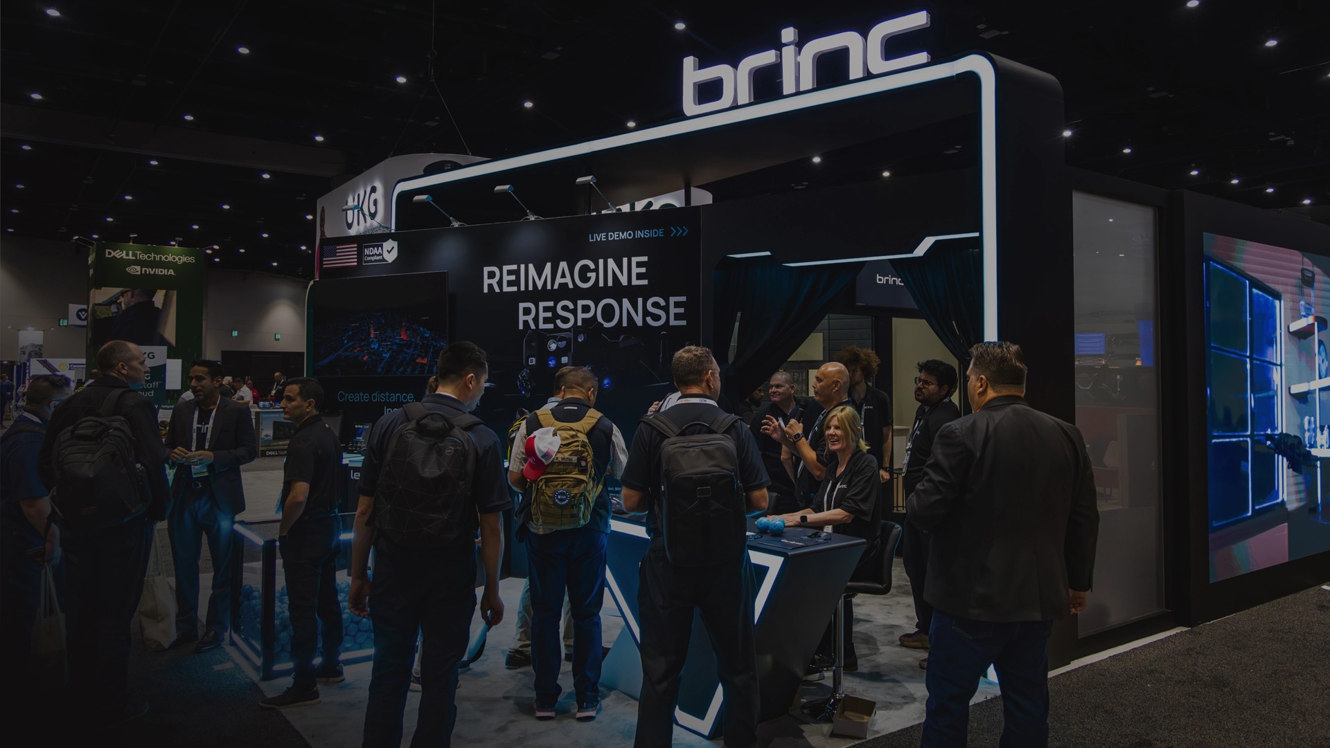BRINC source exhibition photograph accompanying its IACP booking page. Context image; not evidence that the announced October 2026 session has already occurred.