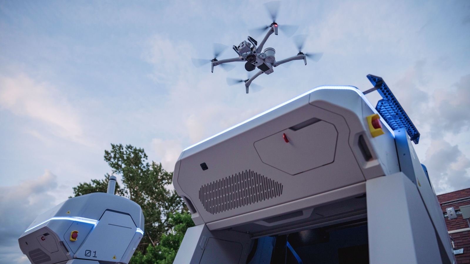 Skydio source photograph of docked-drone equipment, used as commercial-operations context. It does not imply FAA endorsement or Section 927 authorization for this equipment.