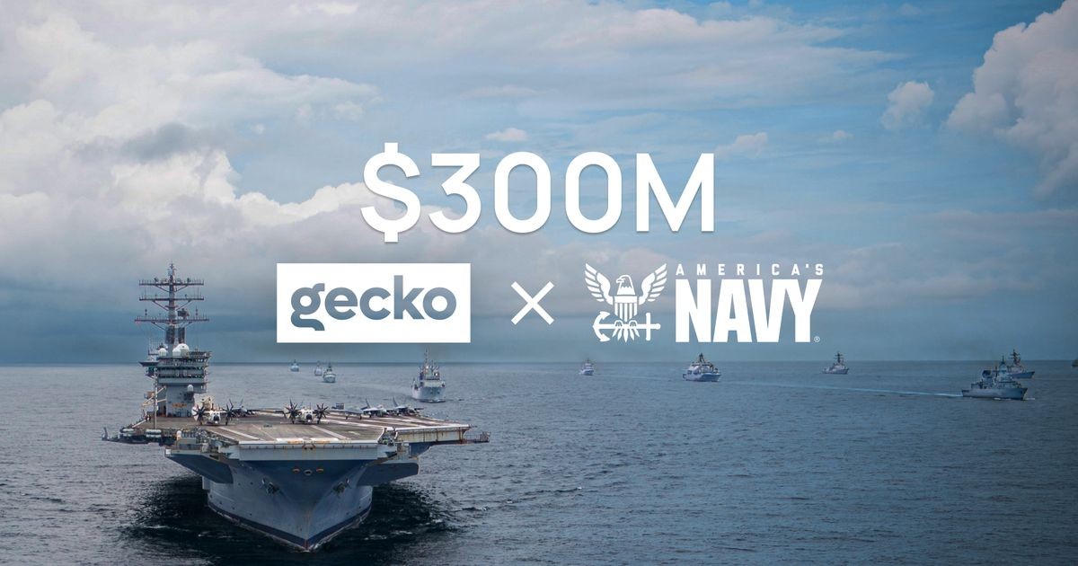 Gecko source announcement artwork for its Navy contract expansion. The $300 million refers to a reported contract ceiling, not delivered work or savings.