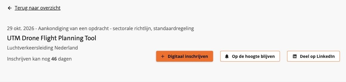 Authentic excerpt of LVNL’s October 29 TenderNed procurement notice, captured from the official page. Procurement-document image, not a mockup or an awarded product.