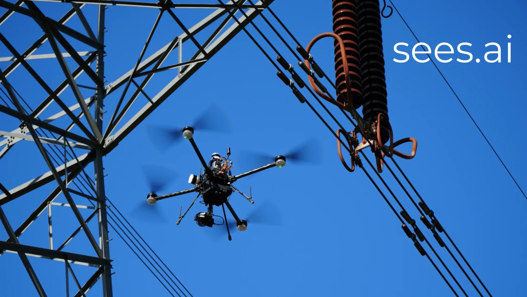 sees.ai source image of drone and electricity infrastructure accompanying its FCC announcement. The regulatory scope is described separately in the text.