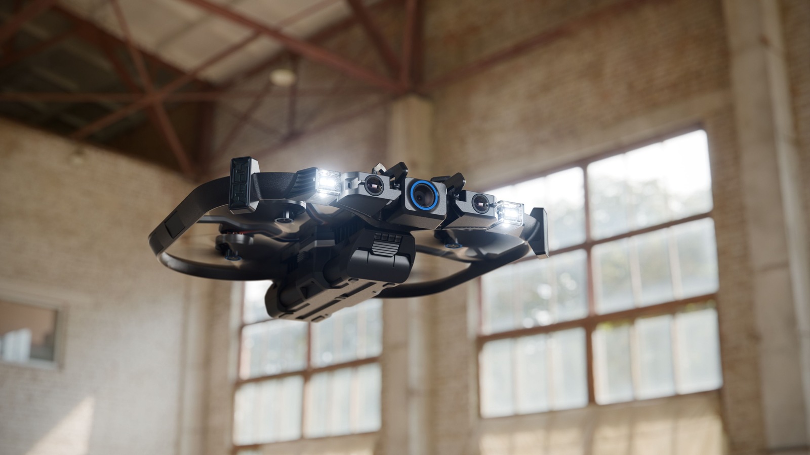 Skydio R10 indoor drone in company product photography.
